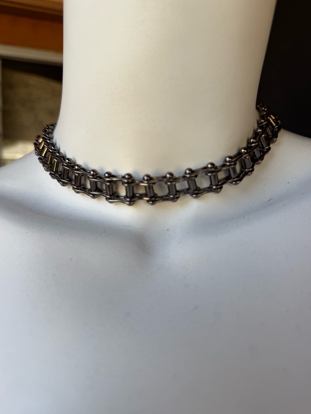 OOAK Upcycled  gunmetal “bicycle” chain choker necklace. Unisex